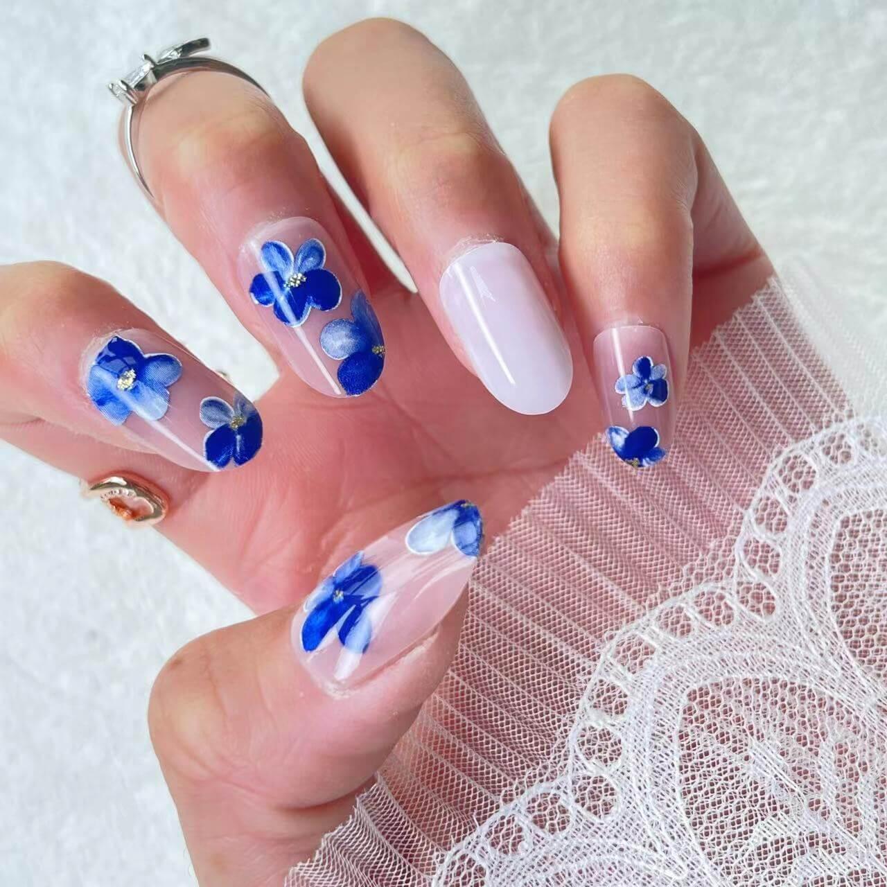 Blue hot and Lace Press On Nails