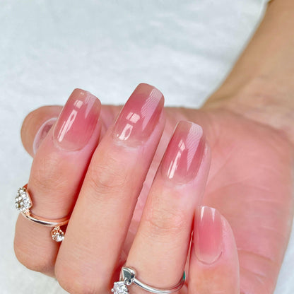 [AUTUMN SALE] Cherry Blossom Pink Blush Ombre Medium Short Press On Nails - Belle Rose Nails