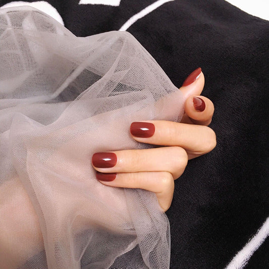 Cherry Red Pure Color Short Press-On Nails - Belle Rose Nails
