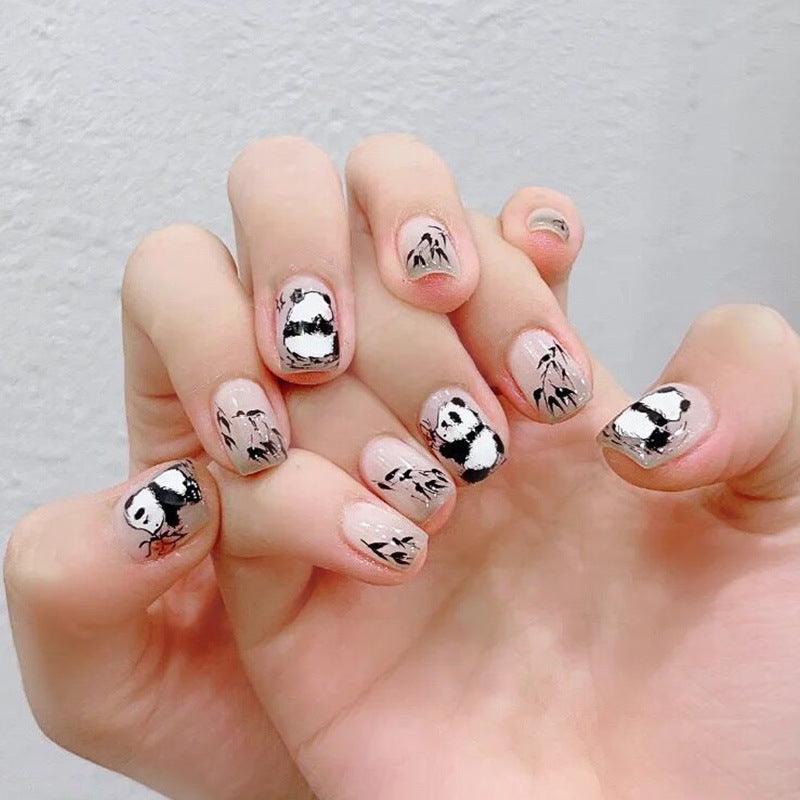 [AUTUMN SALE] Cute Fluffy Pandas Short Press On Nails - Belle Rose Nails