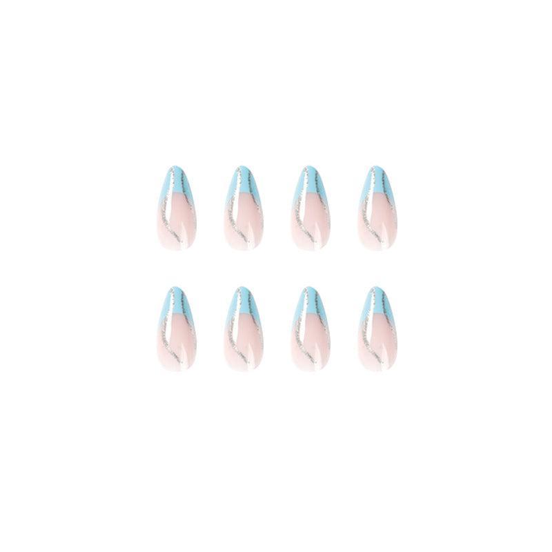 Glittering Blue French Style Medium Length Press On Nails - Belle Rose Nails