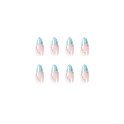 Glittering Blue French Style Medium Length Press On Nails - Belle Rose Nails