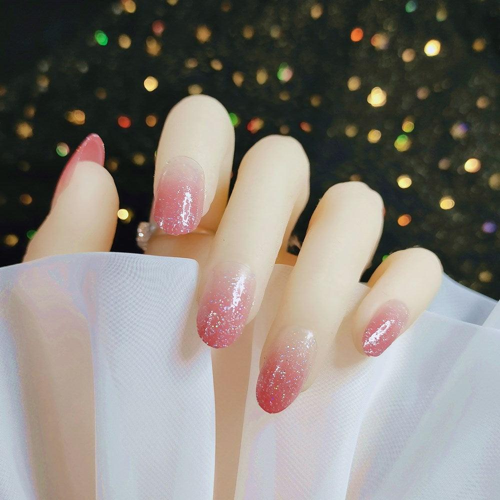 [SPRING MEGA SALE] Glittering Cherry Pink Ombre Medium Length Press-On Nails - Belle Rose Nails
