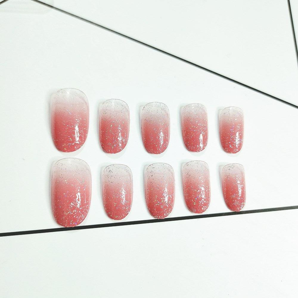 [SPRING MEGA SALE] Glittering Cherry Pink Ombre Medium Length Press-On Nails - Belle Rose Nails