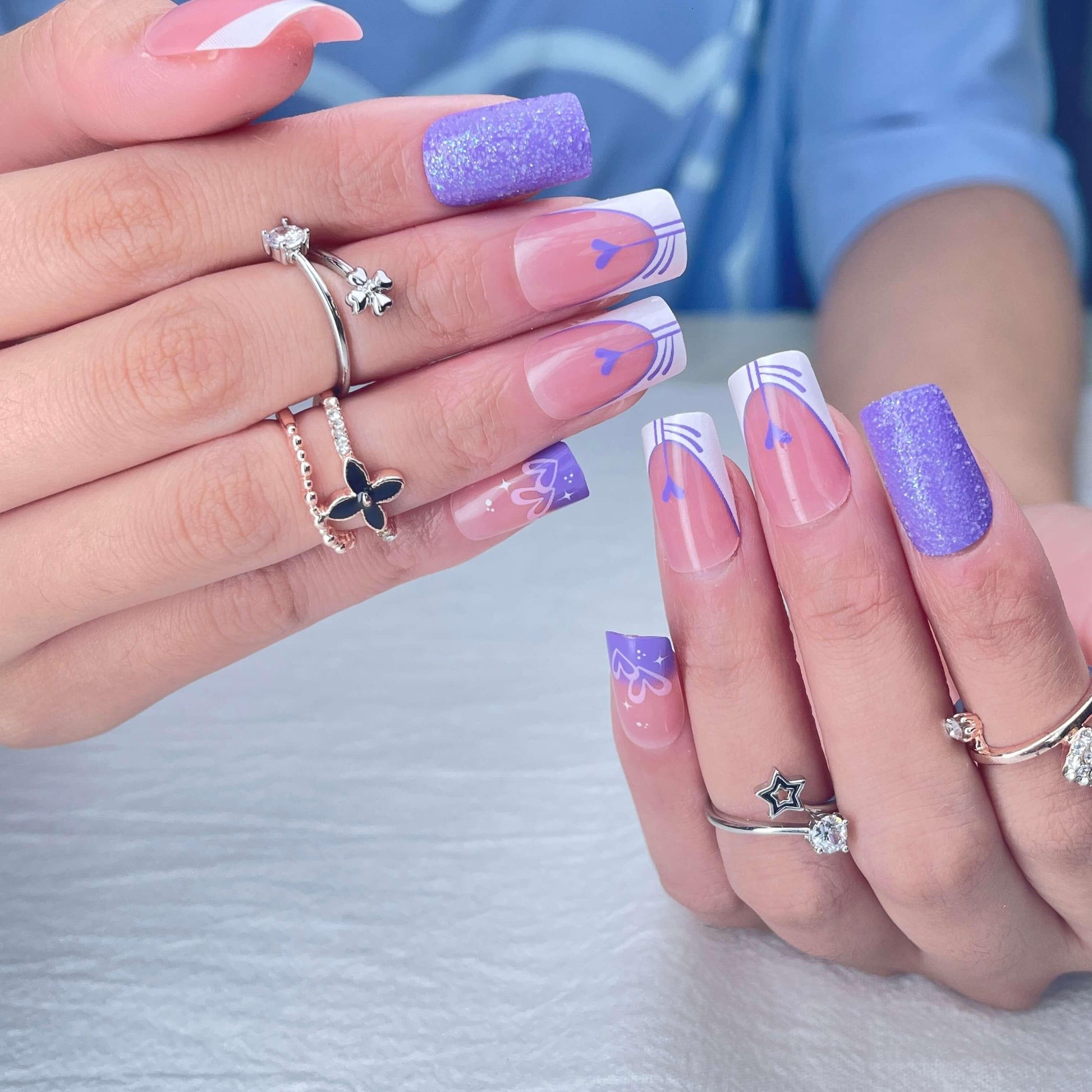 [AUTUMN SALE] Glittering Purple Wonderland Medium Square Press On Nails - Belle Rose Nails