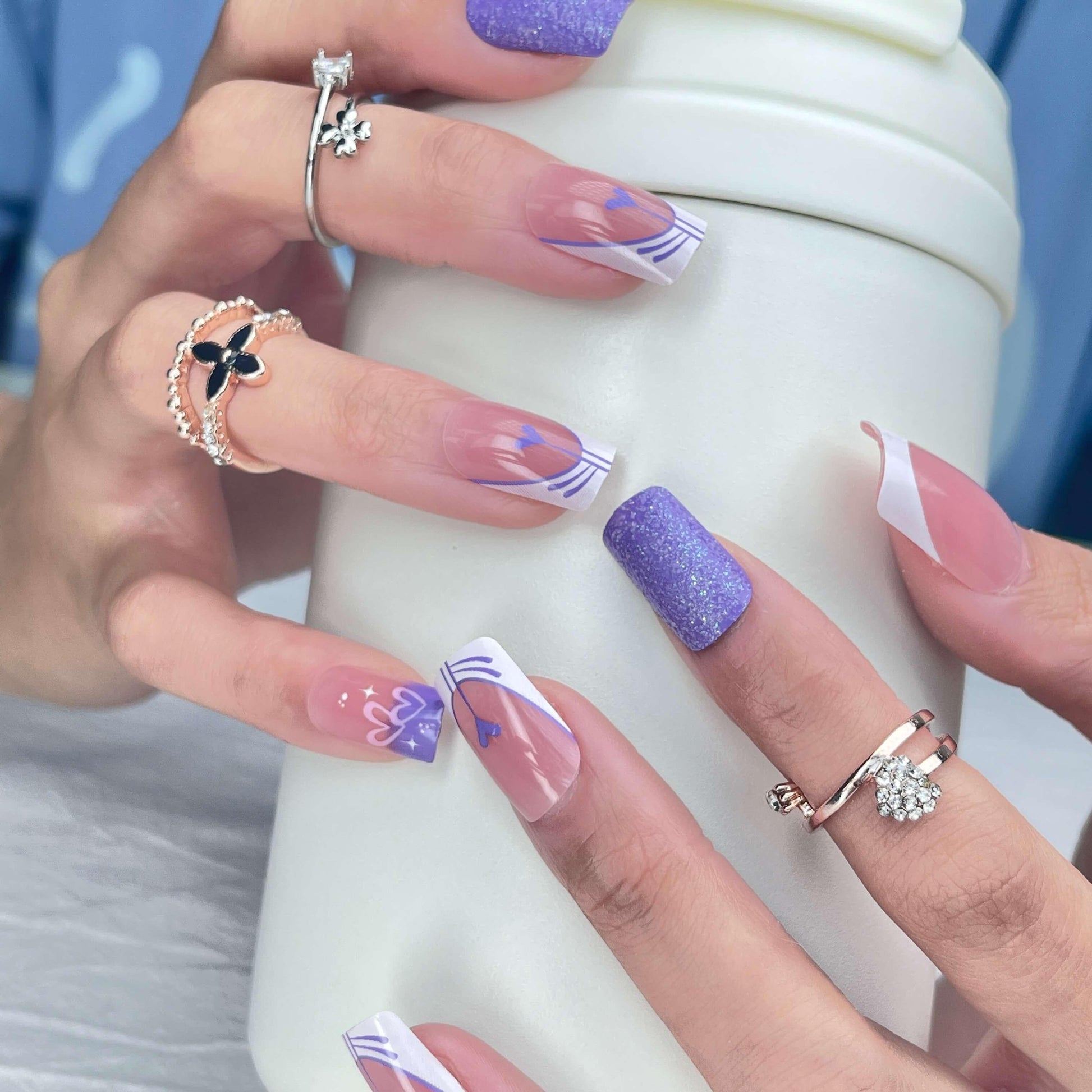 [AUTUMN SALE] Glittering Purple Wonderland Medium Square Press On Nails - Belle Rose Nails