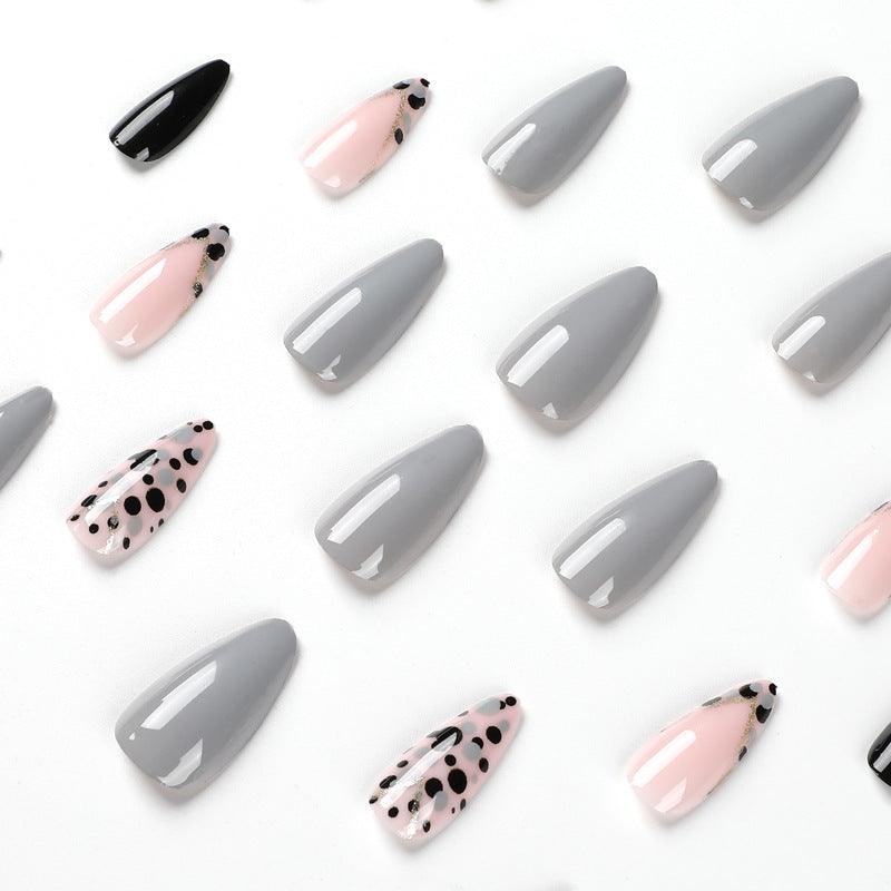 Grey and Black Dots Minimalist Long Press-On Nails - Belle Rose Nails