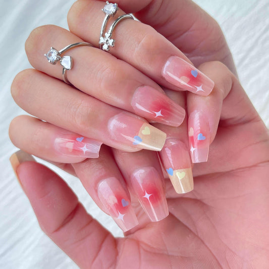 [AUTUMN SALE] Ice Cream Cloud with Stars and Hearts Medium Length Press On Nails - Belle Rose Nails
