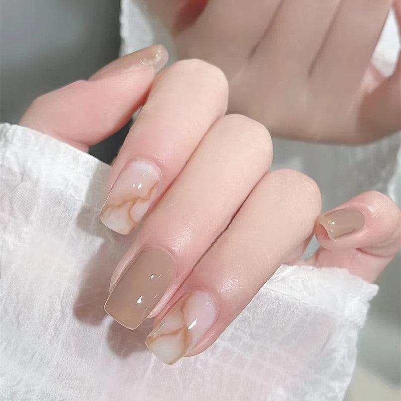 Ivory Marble Short Medium Length Press-On Nails - Belle Rose Nails