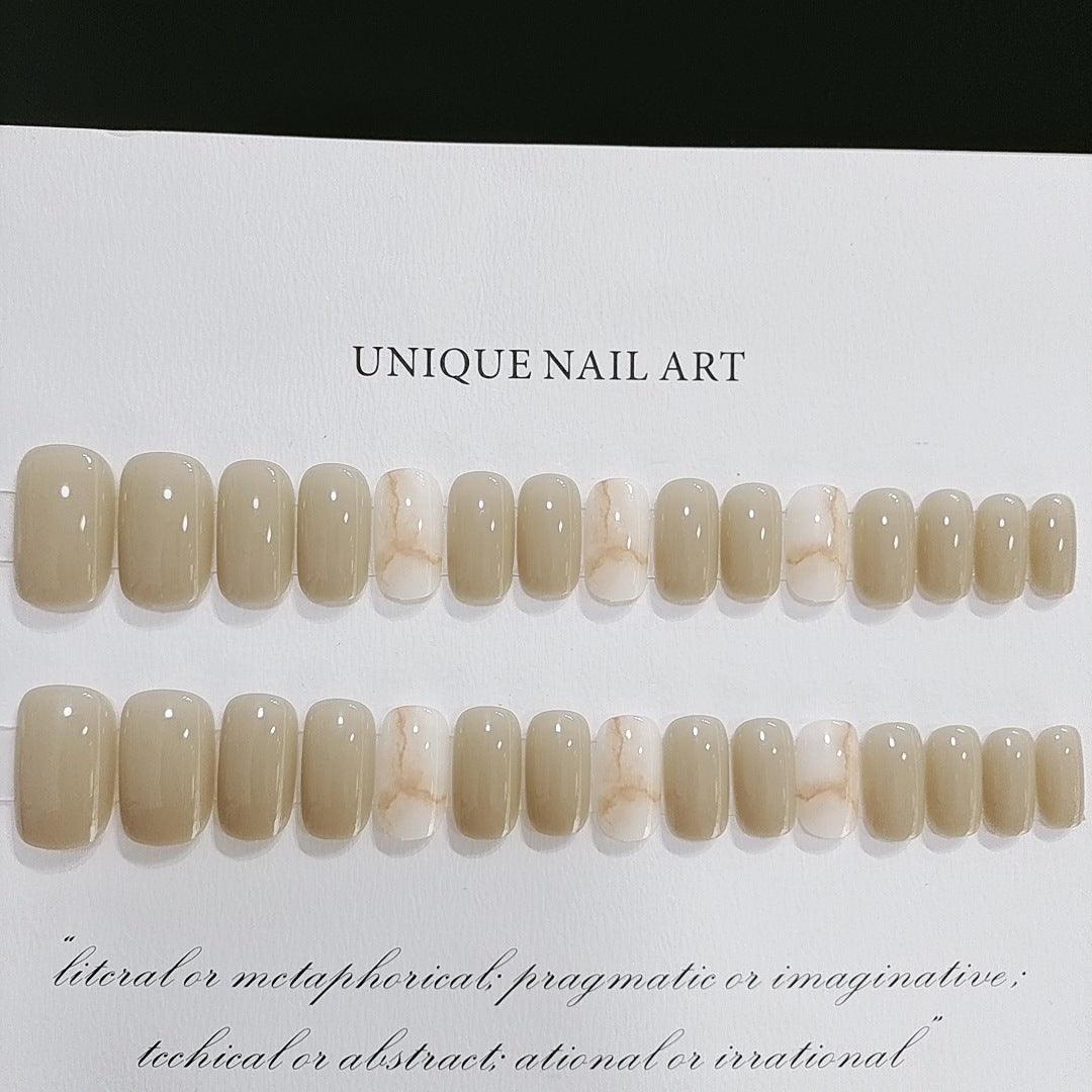 Ivory Marble Short Medium Length Press-On Nails - Belle Rose Nails