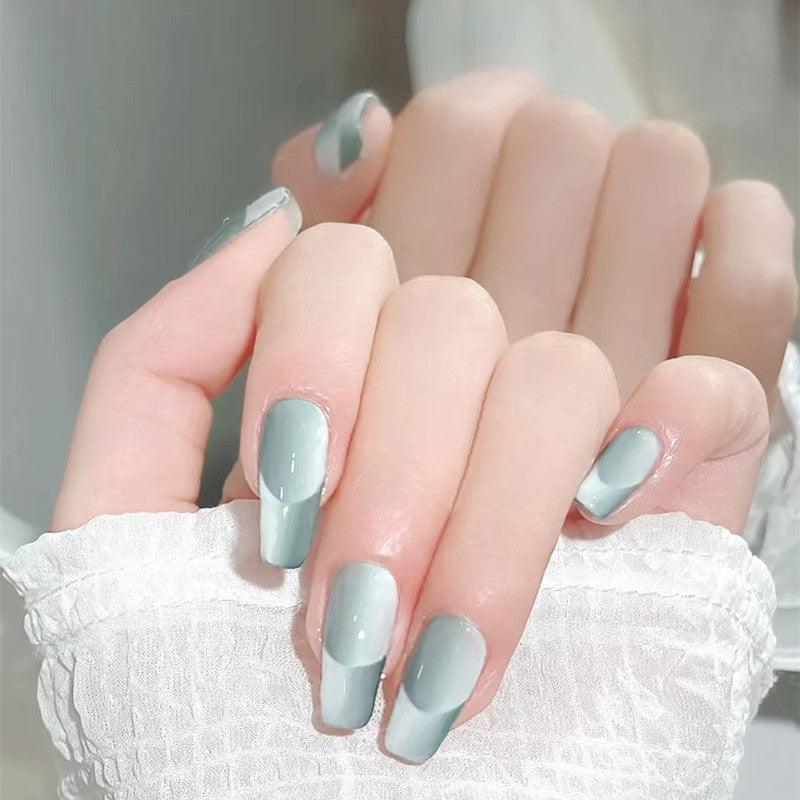 [SPRING MEGA SALE] Light Blue Double French Style Ombre Medium Long Press-On Nails - Belle Rose Nails