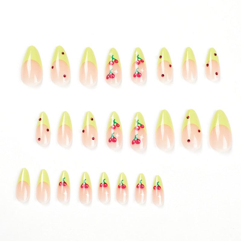 Lime Green French Cherry Medium Length Press On Nails - Belle Rose Nails