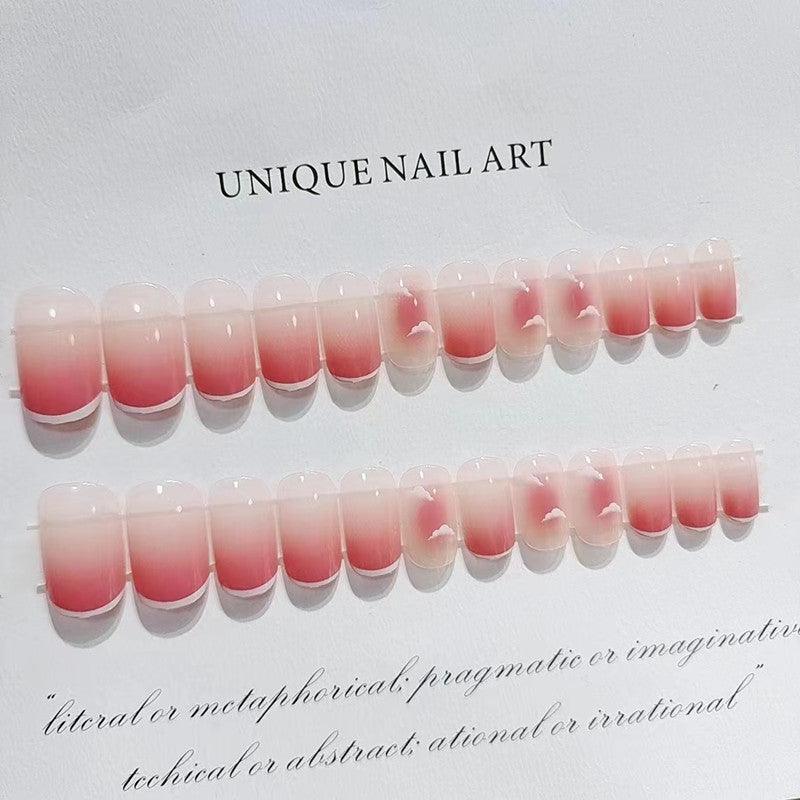 [AUTUMN SALE] Lovely Clouds French Style Pink Ombre Medium Length Press On Nails - Belle Rose Nails