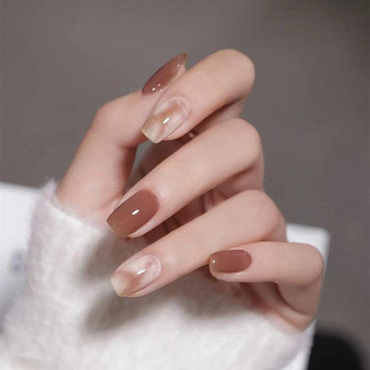[SPRING MEGA SALE] Marble Pattern Caramel Brown Medium Length Press On Nails - Belle Rose Nails