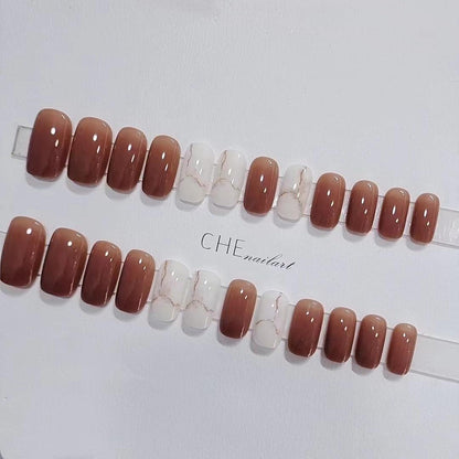 [SPRING MEGA SALE] Marble Pattern Caramel Brown Medium Length Press On Nails - Belle Rose Nails
