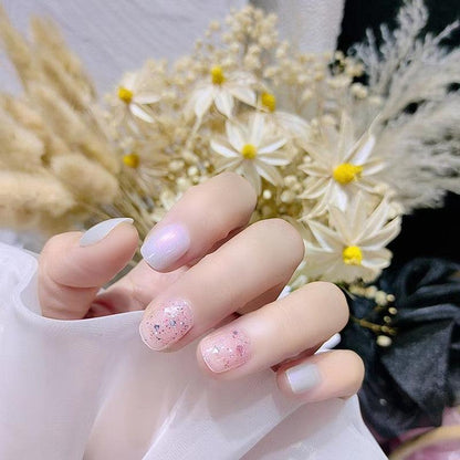 Mermaid Glittering Grey and Glitters Short Press On Nails - Belle Rose Nails