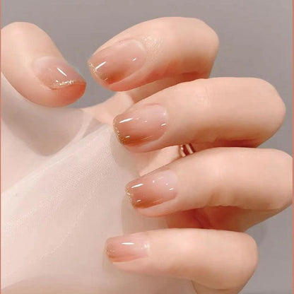 Nude Peach Pink Ombre with Glittering French Short Press-On Nails - Belle Rose Nails