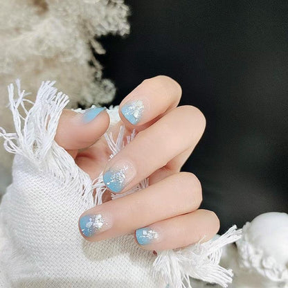 Ocean’s Lover Blue Ombre with Glittering Pearl Shatters Short Press On Nails - Belle Rose Nails