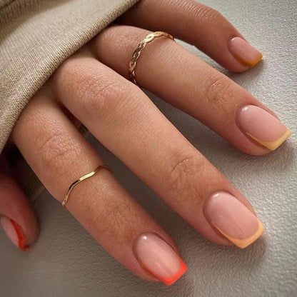 Orange and Yellow French Style Short Press-On Nails - Belle Rose Nails