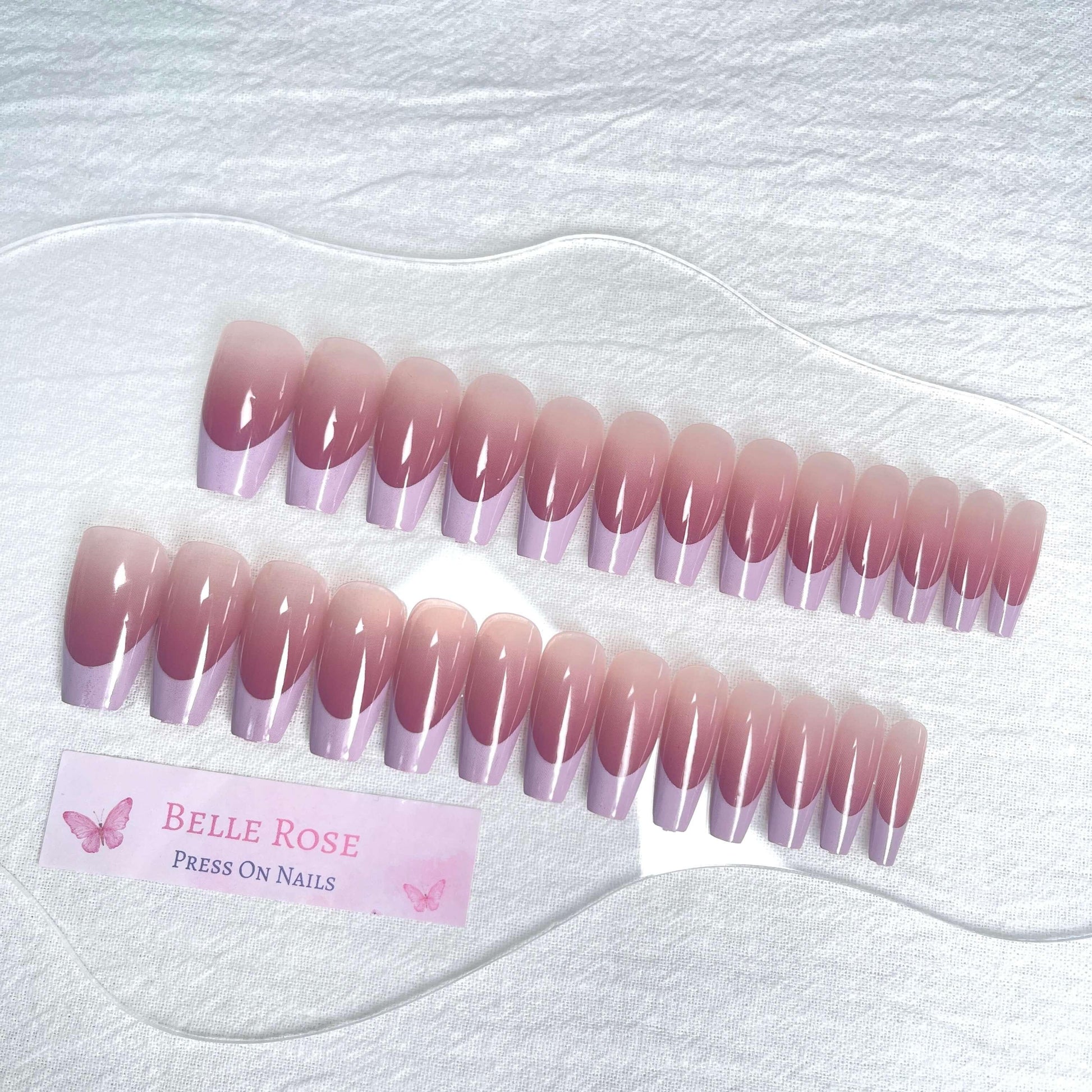 [AUTUMN SALE] Peach Pink Ombre French Style Long Press On Nails - Belle Rose Nails