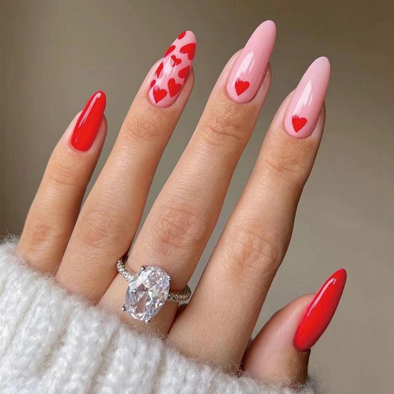 Pink and Red Hearts Long Press-On Nails - Belle Rose Nails