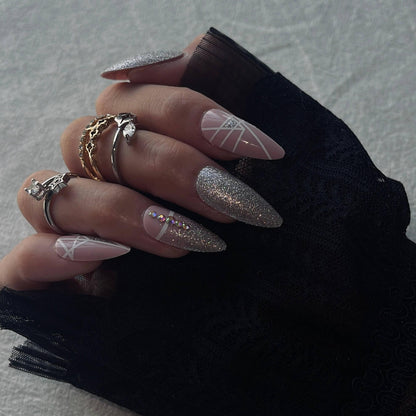 AUTUMN SALE] Matte Grey with Gold Glitters Long Press On Nails – Belle Rose  Nails