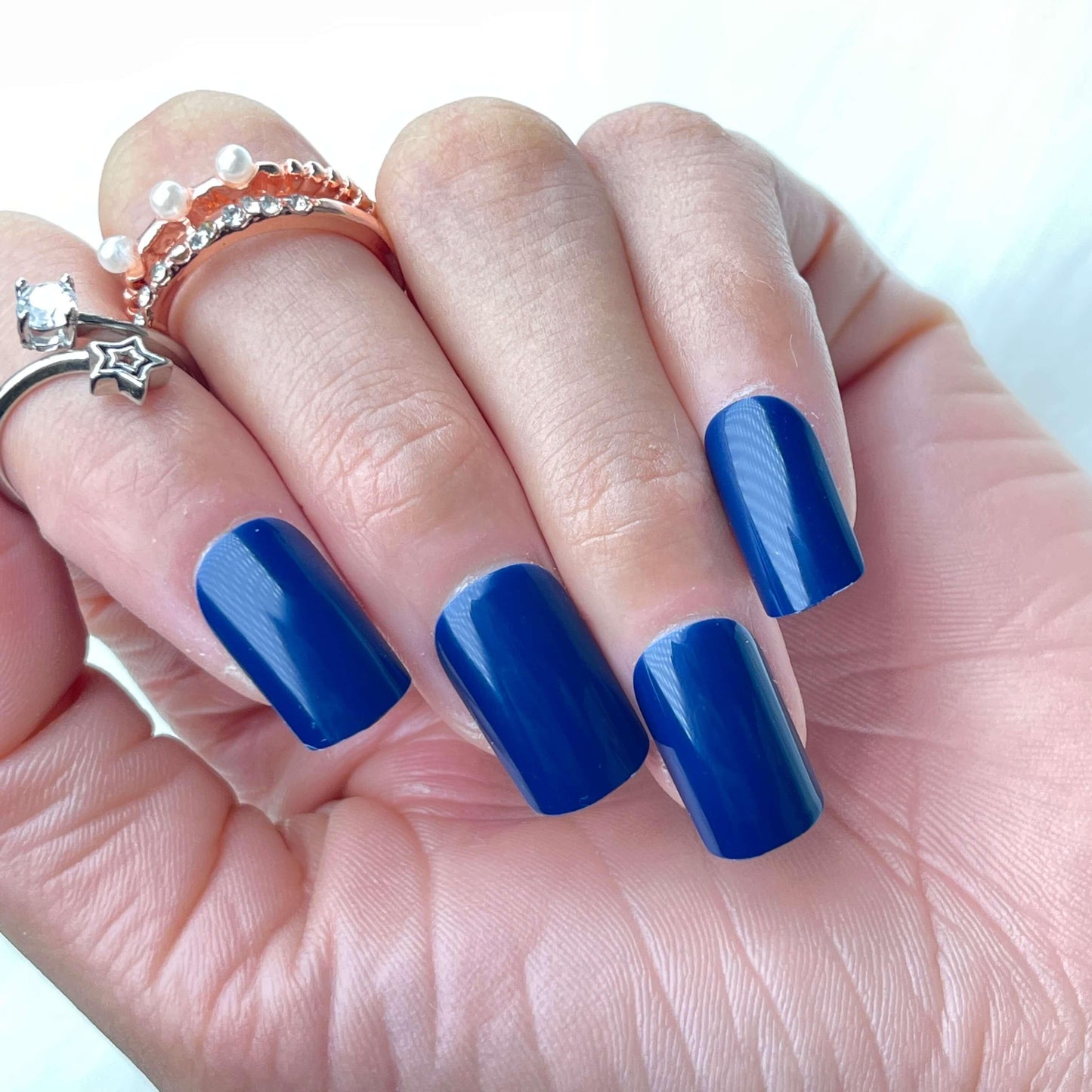 [AUTUMN SALE] Pure Color Dark Navy Blue Medium Square Press On Nails - Belle Rose Nails