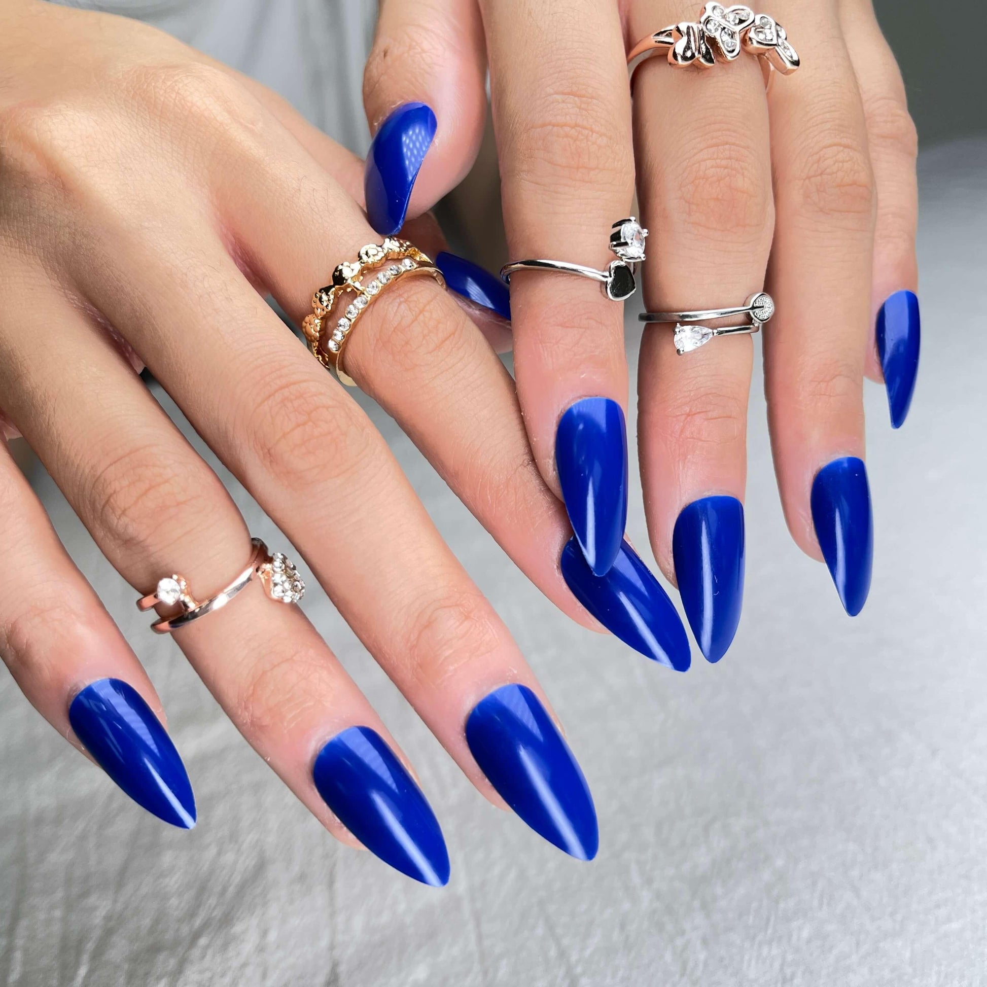 [AUTUMN SALE] Pure Color Klein Blue Almond Long Press On Nails - Belle Rose Nails