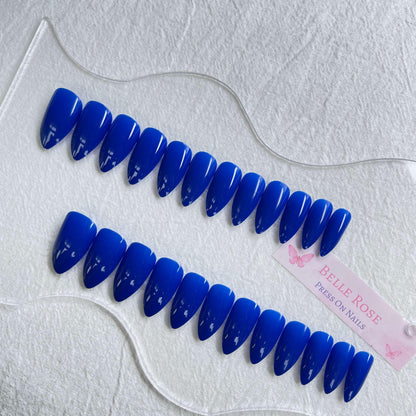 [AUTUMN SALE] Pure Color Klein Blue Almond Long Press On Nails - Belle Rose Nails