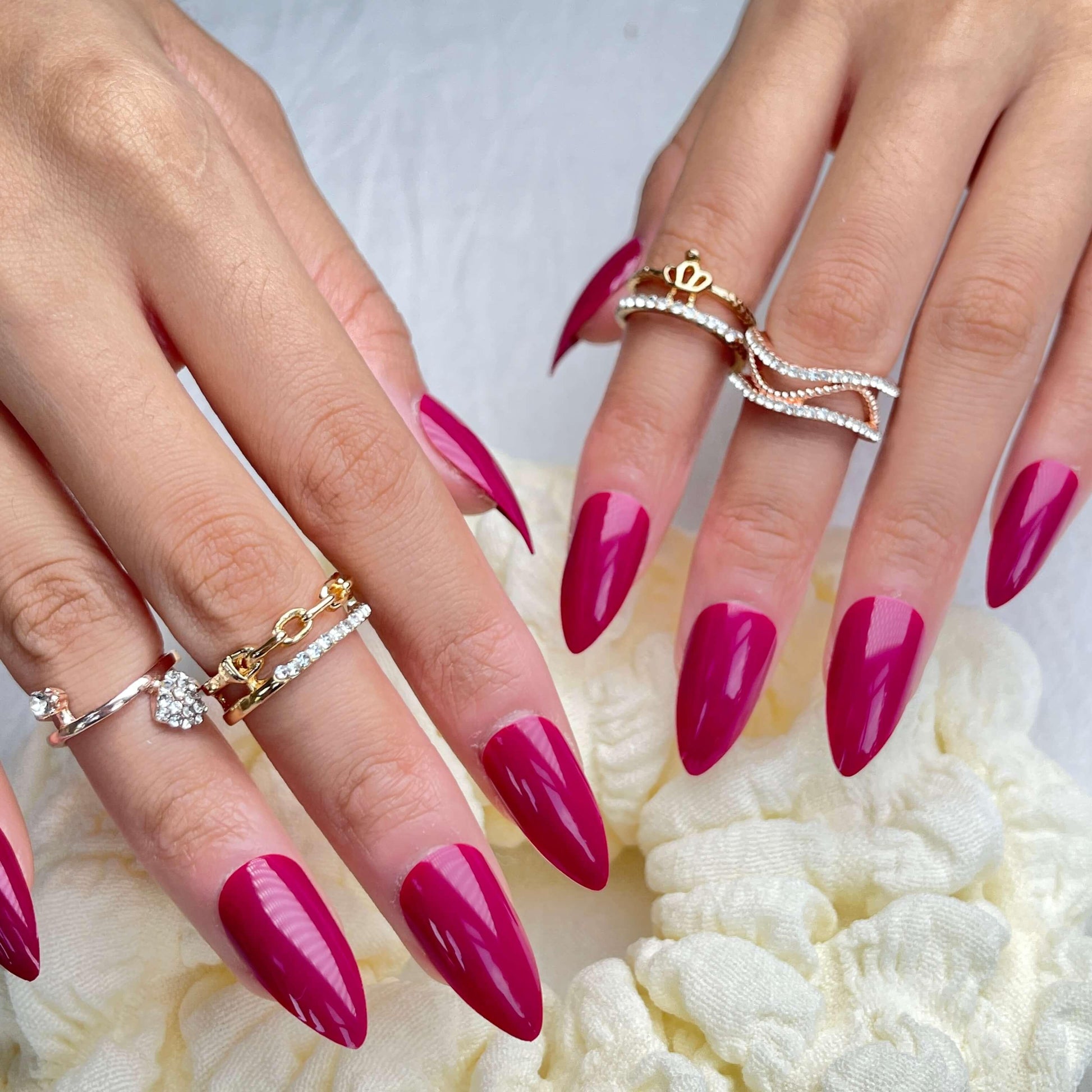 [AUTUMN SALE] Pure Color Raspberry Purple/Pink Almond Long Press On Nails - Belle Rose Nails