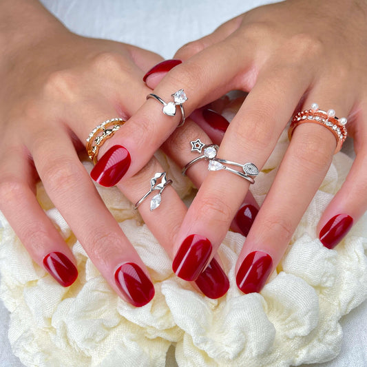[AUTUMN SALE] Pure Color True Red Short Press On Nails - Belle Rose Nails