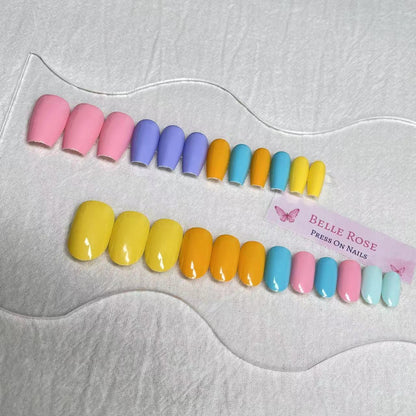 [AUTUMN SALE] Rainbow Macaron Colors Medium Length Press On Nails - Belle Rose Nails