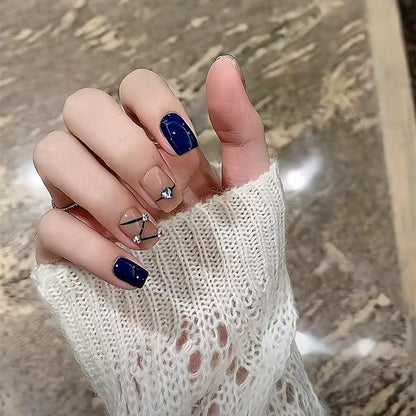 [SPRING MEGA SALE] Sapphire Blue and Nude with Diamonds Short Press-On Nails - Belle Rose Nails