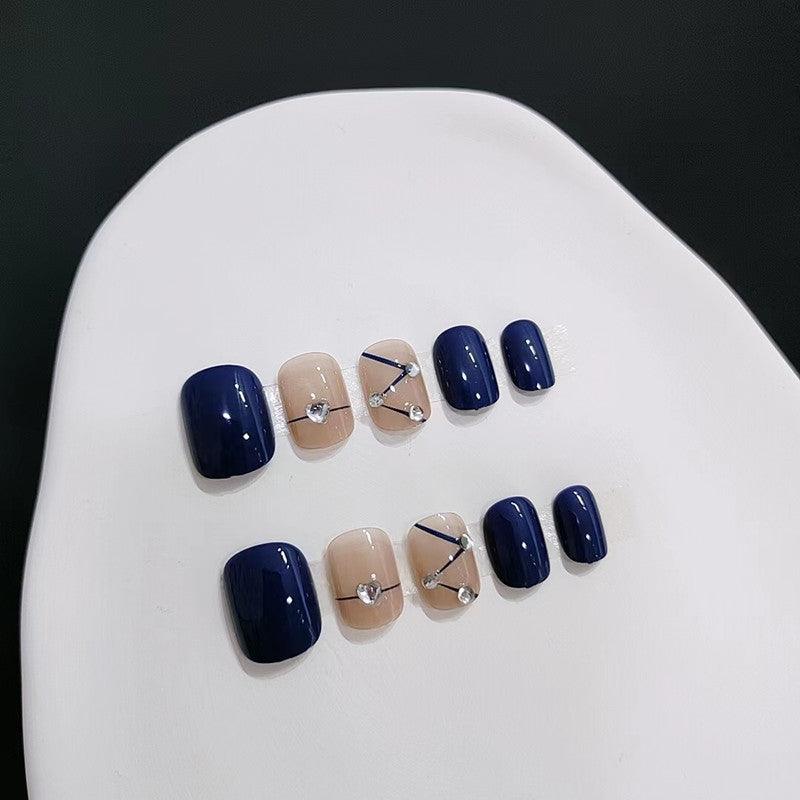 [SPRING MEGA SALE] Sapphire Blue and Nude with Diamonds Short Press-On Nails - Belle Rose Nails