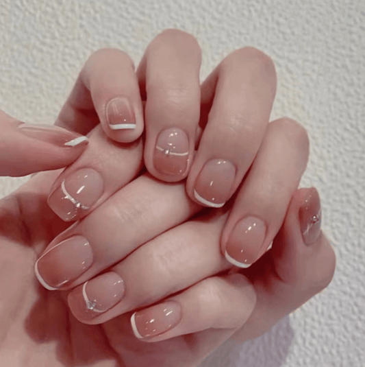 [AUTUMN SALE] Simply Chic Elegant French Style and Lines with Sparkly Dot Short Press On Nails - Belle Rose Nails