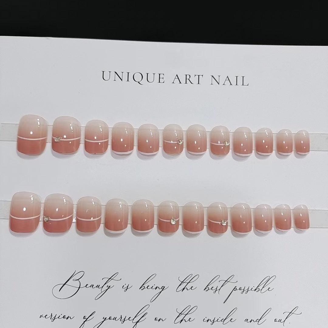 [AUTUMN SALE] Simply Chic Elegant French Style and Lines with Sparkly Dot Short Press On Nails - Belle Rose Nails