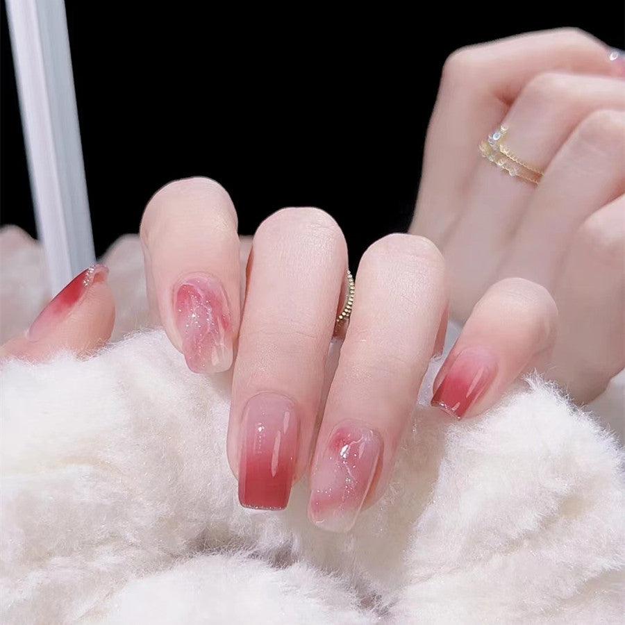 [AUTUMN SALE] Sweet Peach Pink Tie Dye Glittering Medium Length Press On Nails - Belle Rose Nails