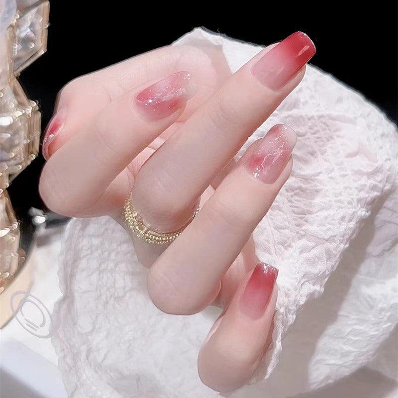 [AUTUMN SALE] Sweet Peach Pink Tie Dye Glittering Medium Length Press On Nails - Belle Rose Nails