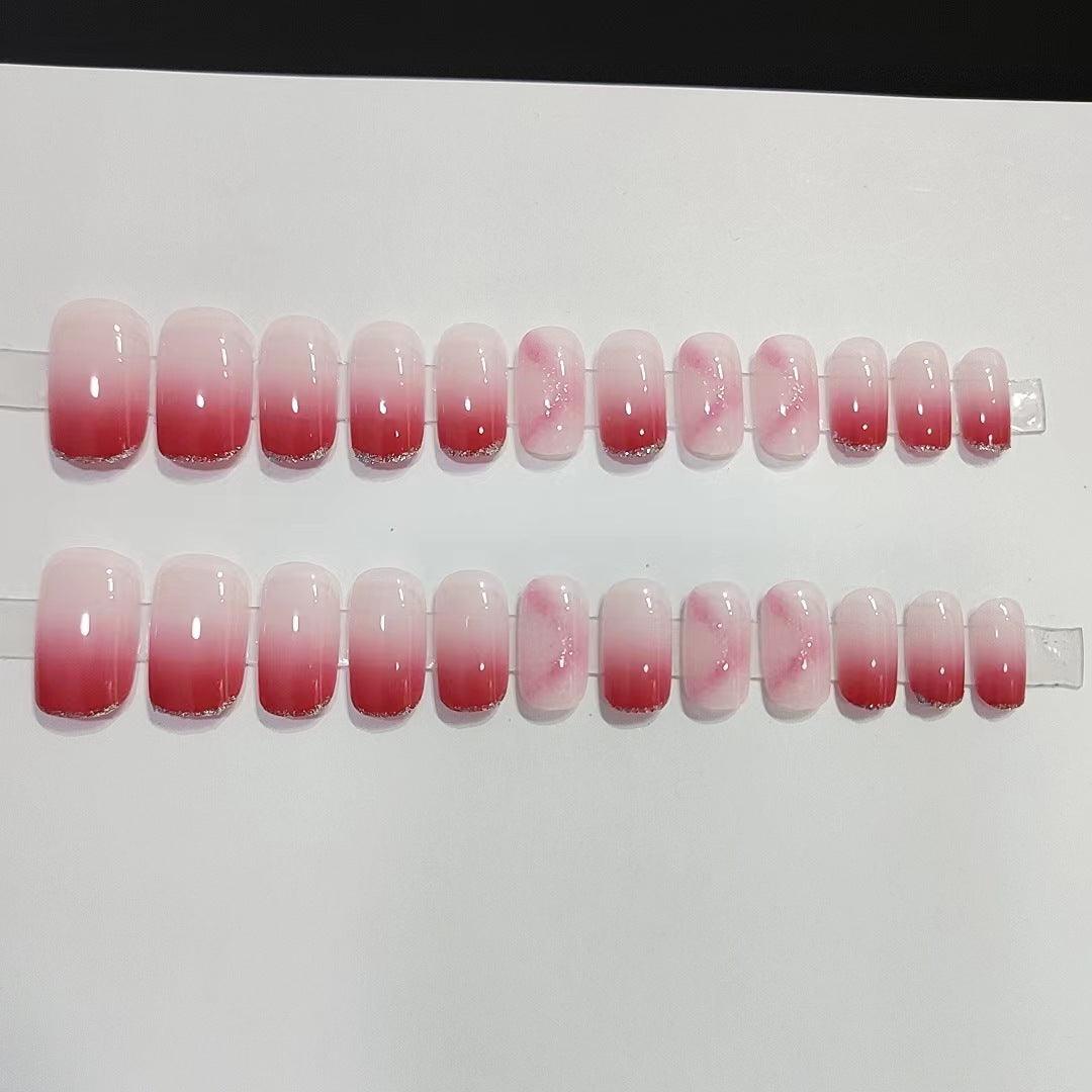[AUTUMN SALE] Sweet Peach Pink Tie Dye Glittering Medium Length Press On Nails - Belle Rose Nails