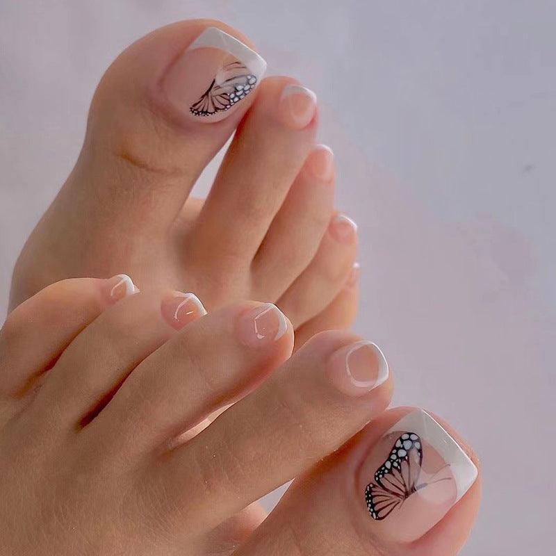 Butterfly French Style Toe Press On Nails - Belle Rose Nails