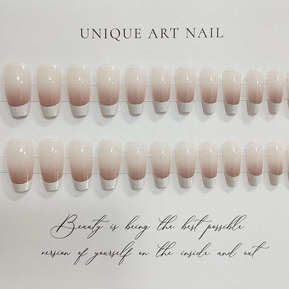Coffee and Cream Ombre French Long Press On Nails - Belle Rose Nails