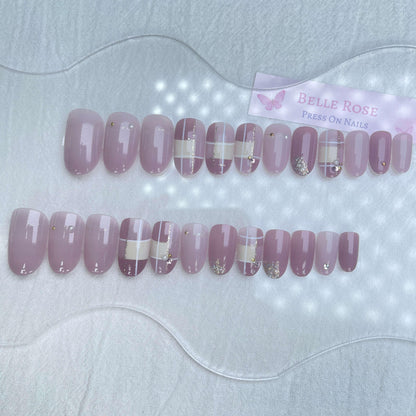 Elegant Glittering Square Pale Pink Medium Short Press On Nails - Belle Rose Nails