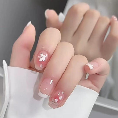 Elegant White French Flowers Medium Length Press On Nails - Belle Rose Nails