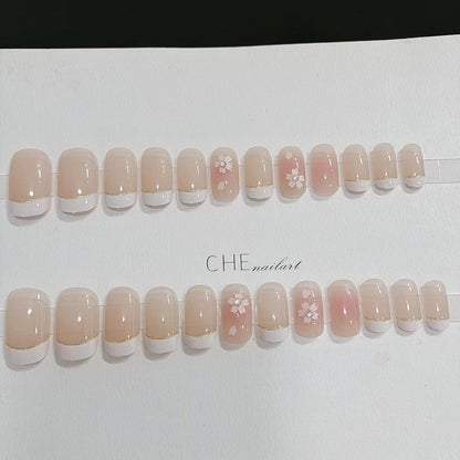 Elegant White French Flowers Medium Length Press On Nails - Belle Rose Nails