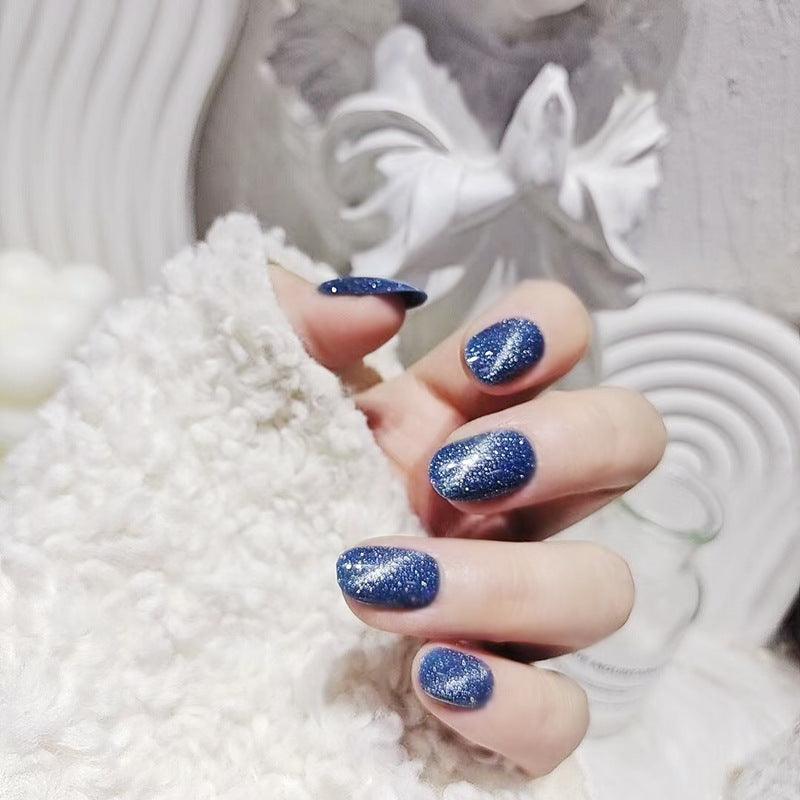 Blue Moonlight Glittering Cat Eye Press-On Nails-Medium; Short - Belle Rose Nails