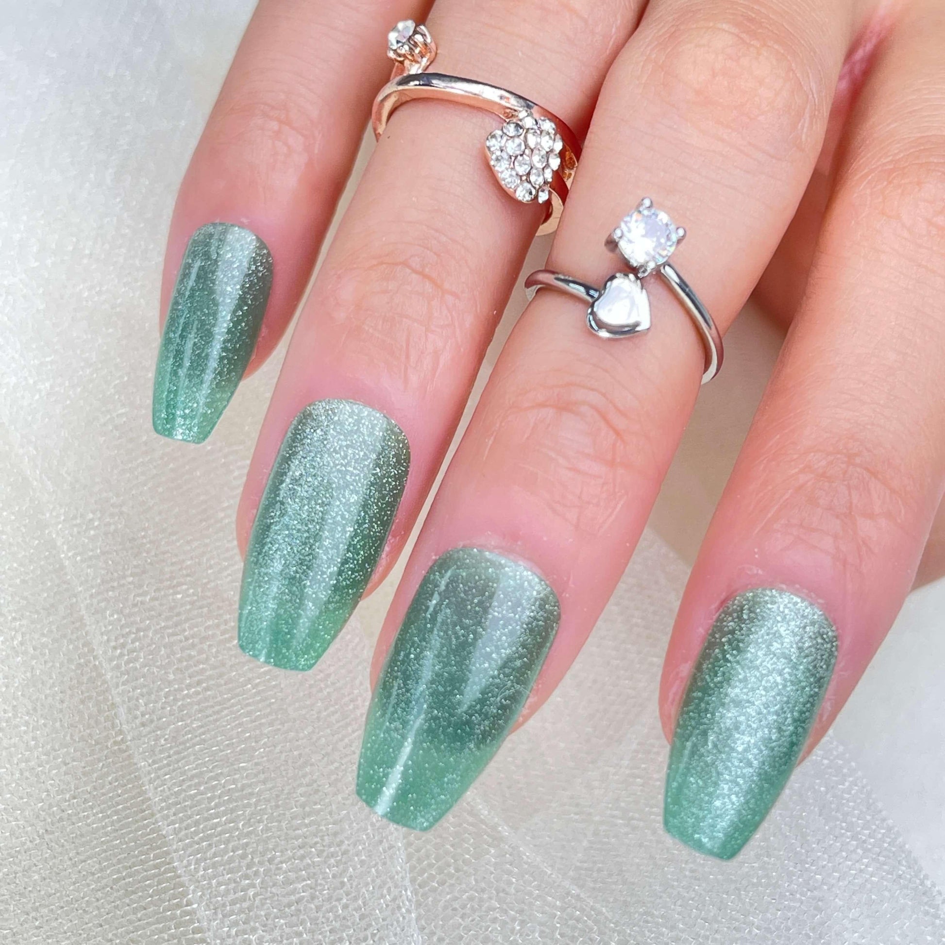 [FULL SET GLITTERING] Gems Glitter Fresh Apple Green Medium/Long Press On Nails - Belle Rose Nails