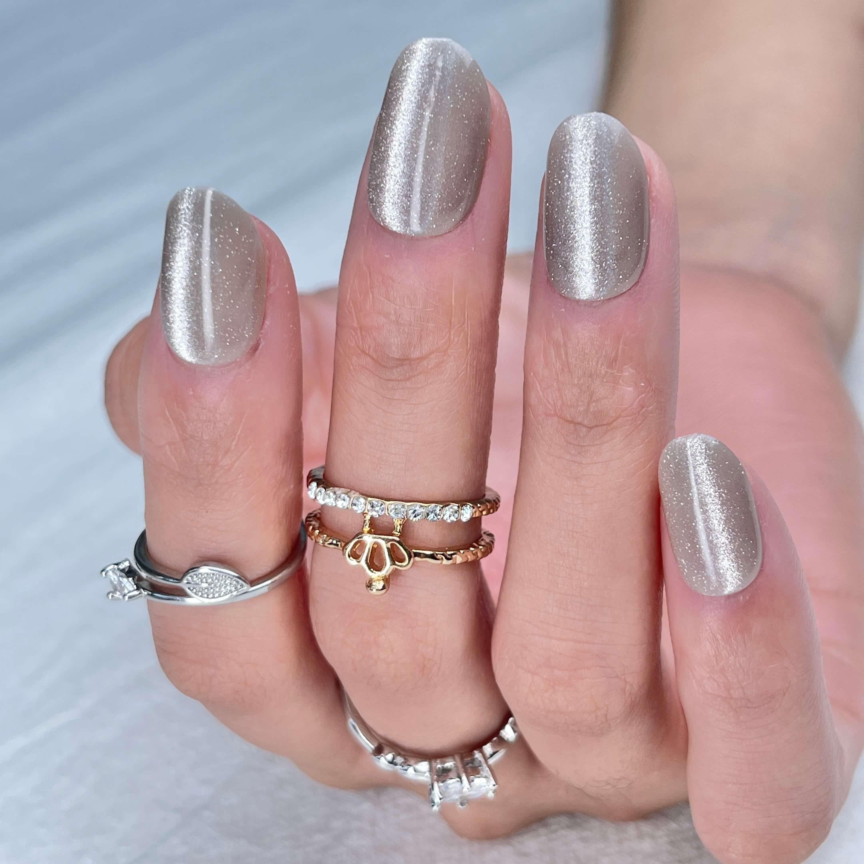 FULL SET GLITTERING] Gems Glitter Silver Starry Galaxy Short Press On –  Belle Rose Nails