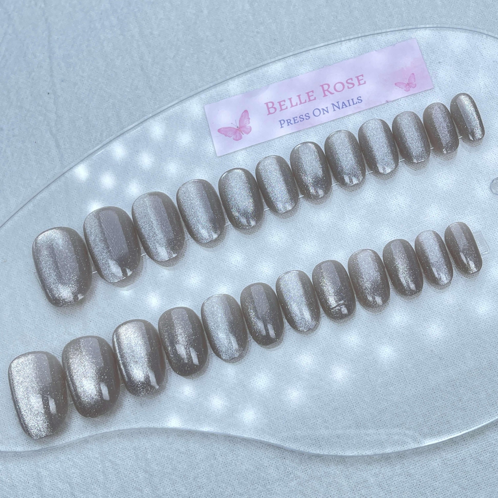 [FULL SET GLITTERING] Gems Glitter Silver Starry Galaxy Short Press On Nails - Belle Rose Nails
