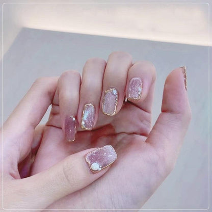 [FULL SET GLITTERING] Ice Grape Pink Purple Moonlight Glittering Medium Short Press On Nails - Belle Rose Nails