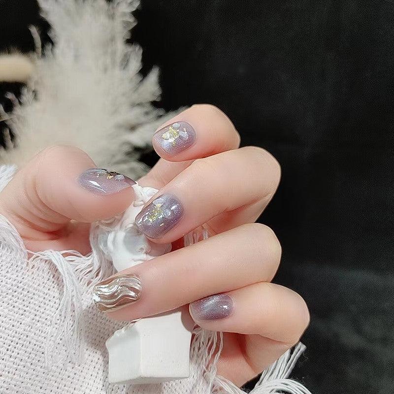 Milky Ombre with Elegant Flowers Medium Length Press-On Nails – Belle Rose  Nails